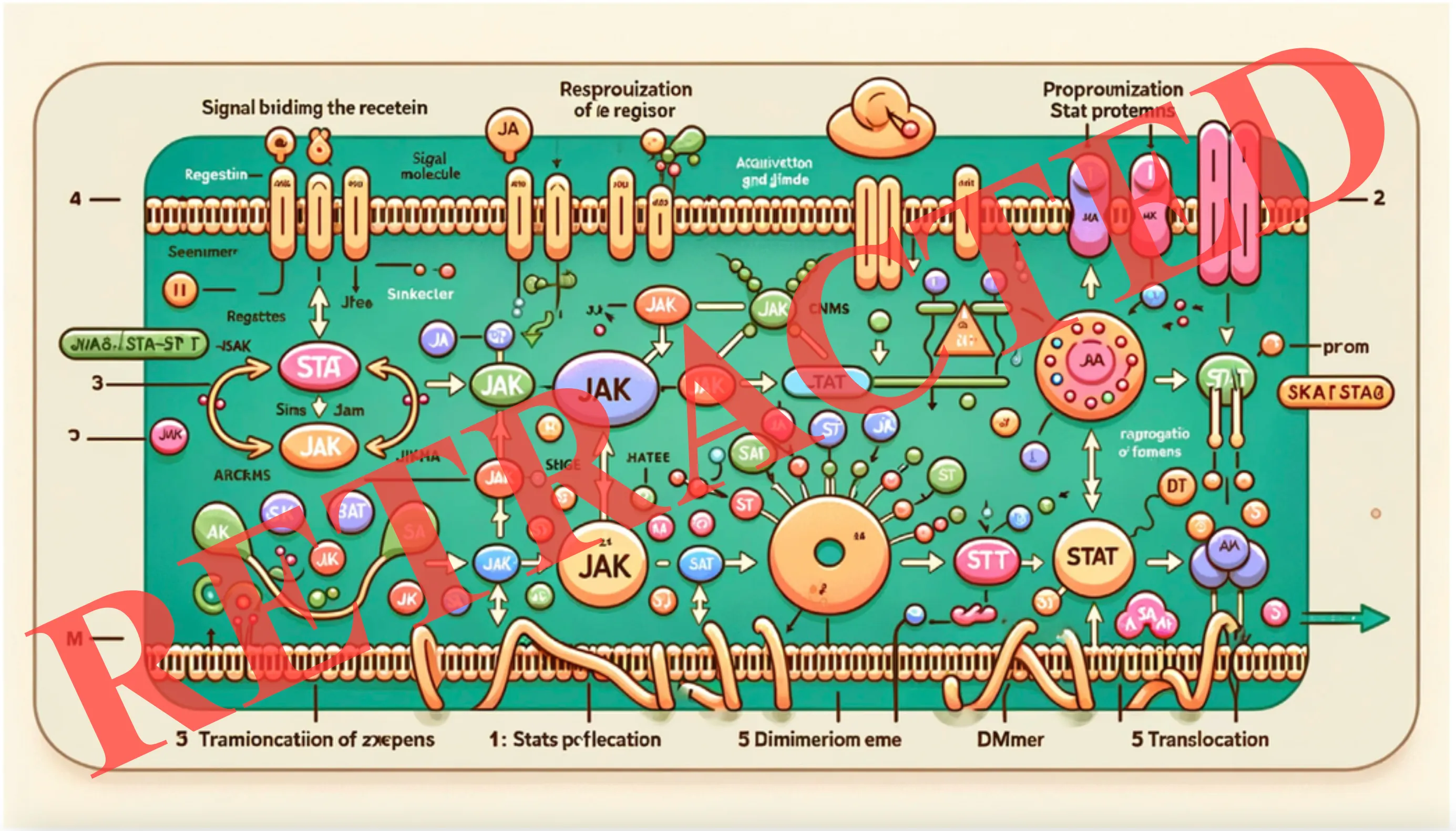 A now-retracted JAK/STAT signaling pathway figure edited to include the word RETRACTED