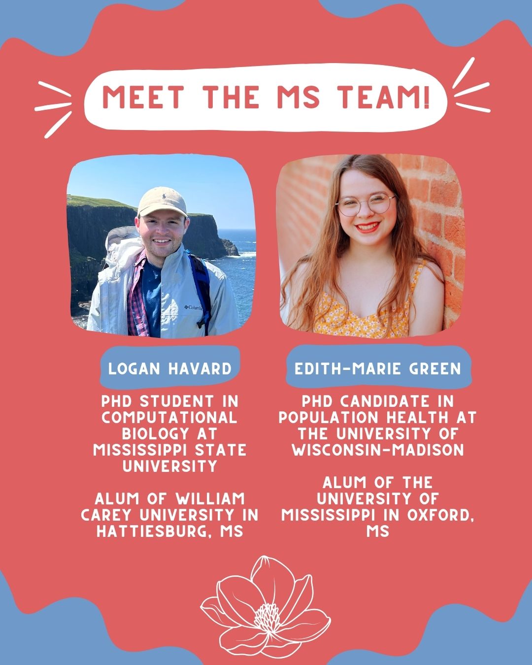 Meet the Mississippi team: Logan Havard, PhD student in computational biology at Mississippi State University, and Edith-Marie Green, PhD candidate in population health at the University of Wisconsin–Madison