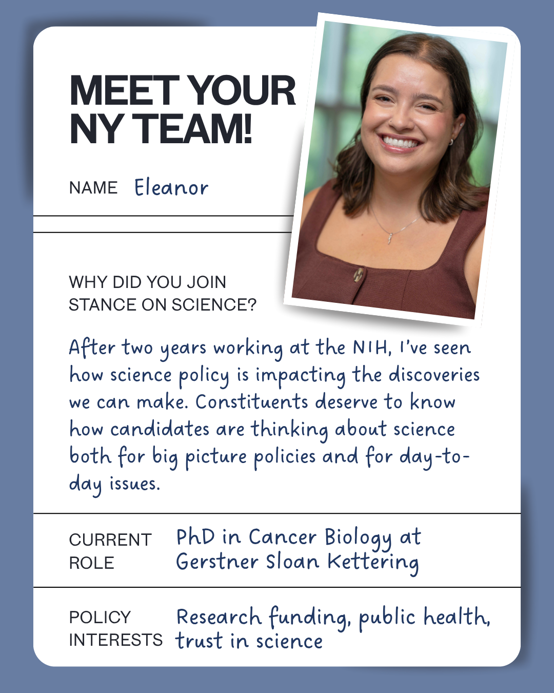 Meet the NY team: Eleanor — Cancer Biology, Gerstner Sloan Kettering