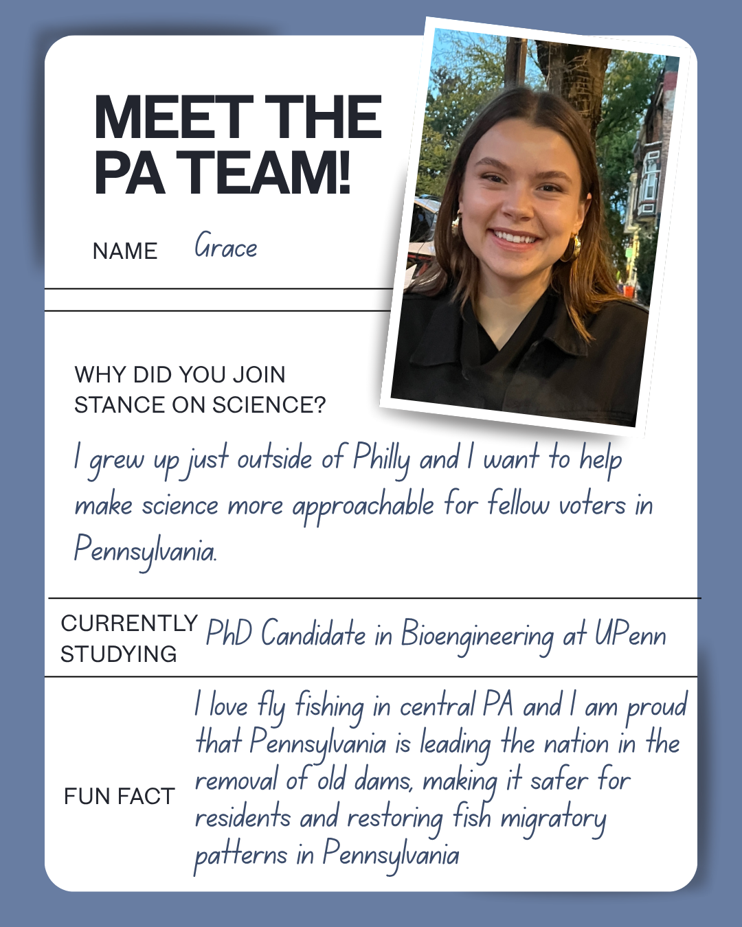 Meet the PA team: Grace — Bioengineering, UPenn