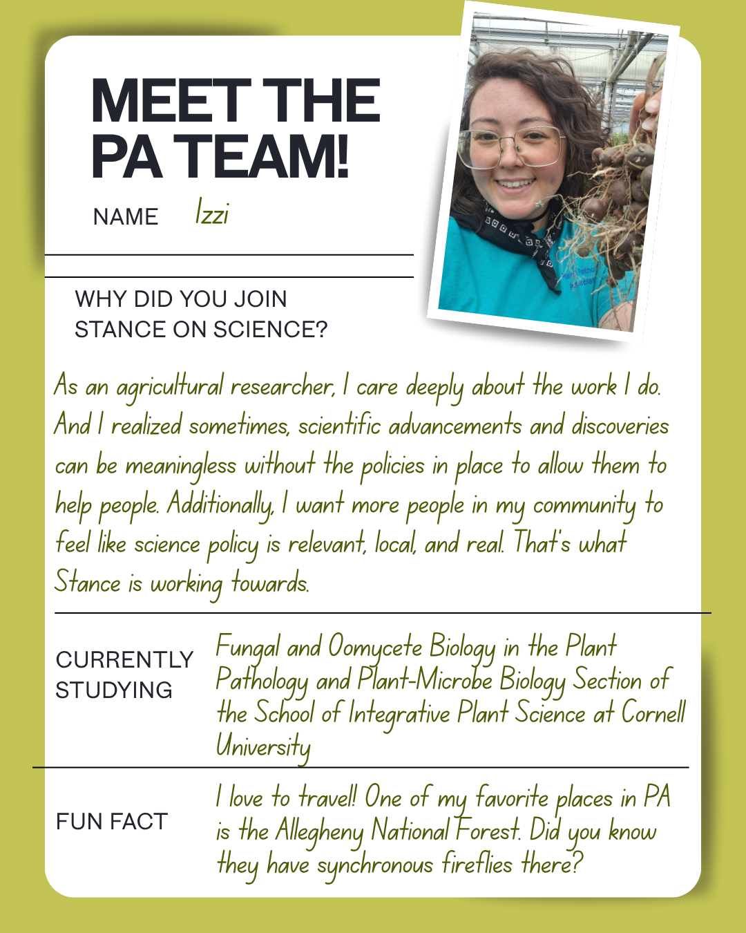 Meet the PA team: Izzi — Fungal and Oomycete Biology, Cornell University