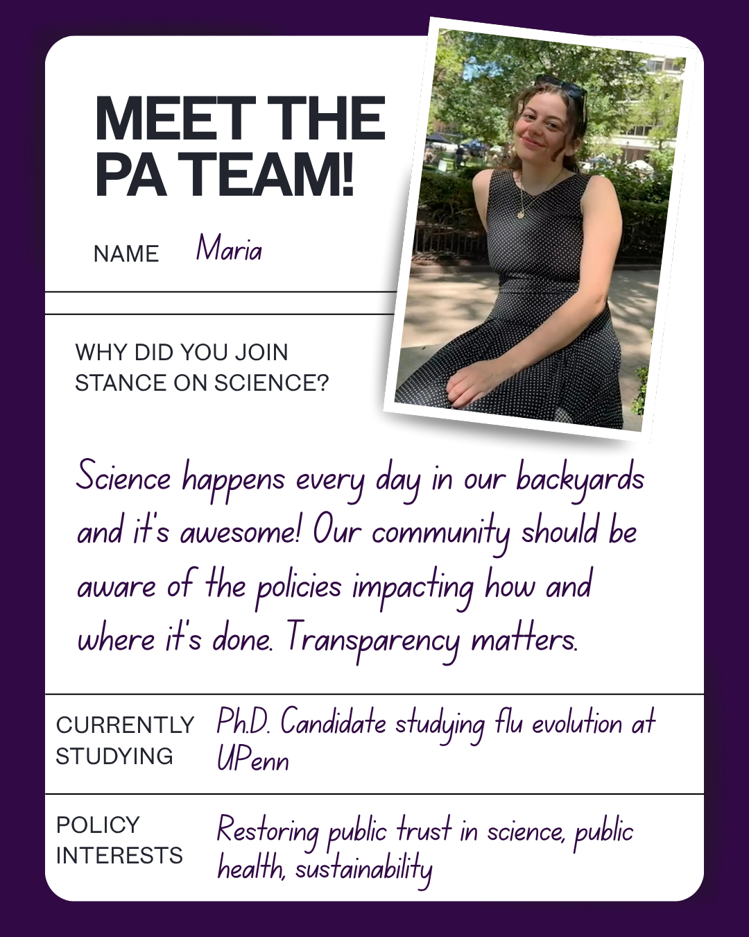 Meet the PA team: Maria — Flu Evolution, UPenn