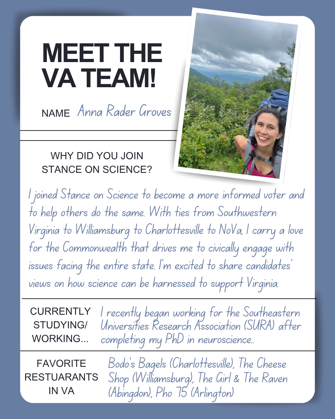 Meet the Virginia team: Anna Rader Groves